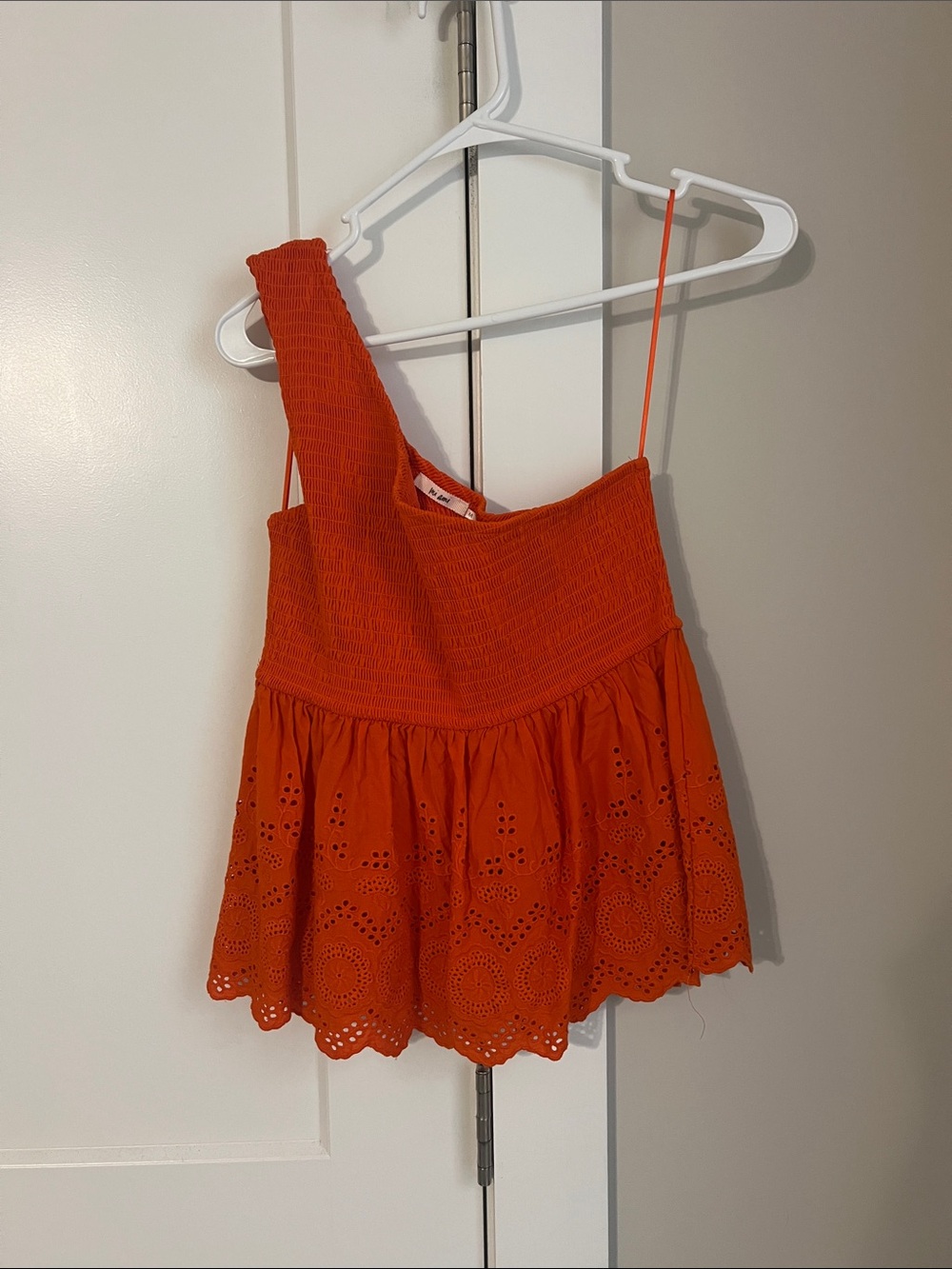 miami Orange One-Shoulder Eyelet Babydoll Top